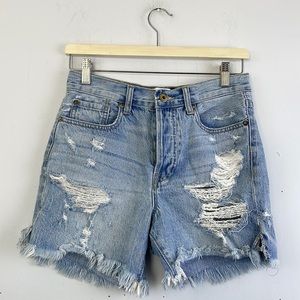 pistola Light Blue Distressed Denim Shorts